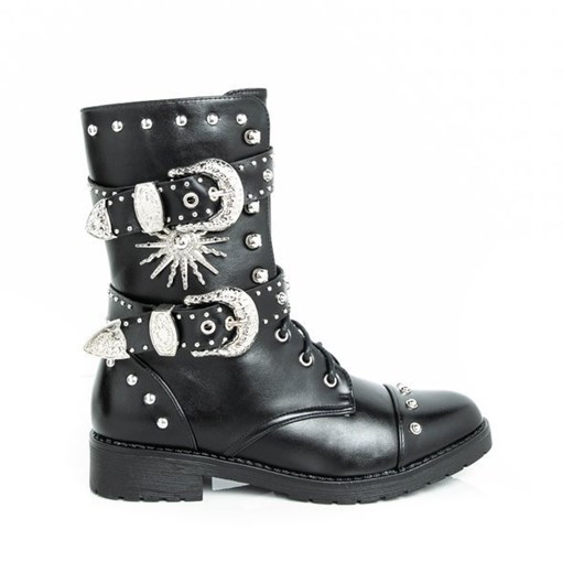 Czarne workery z ozdobami Texas - Obuwie Royalfashion.pl 40