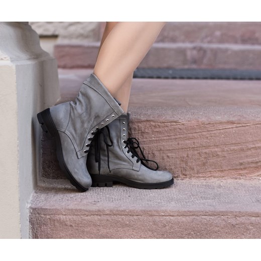 Workery damskie Zapato sznurowane na obcasie skórzane bez wzorów