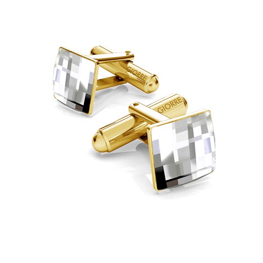 Srebrne spinki do mankietu z kwadratowym kryształem Swarovski, srebro 925 : Srebro - kolor pokrycia - Pokrycie żółtym 18K złotem, SWAROVSKI - kolor kryształu - Crystal