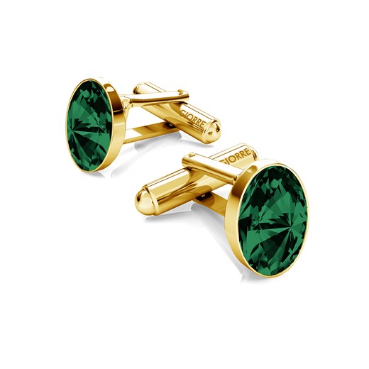 Srebrne spinki do mankietu z owalnym kryształem Swarovski, srebro 925 : Srebro - kolor pokrycia - Pokrycie żółtym 18K złotem, SWAROVSKI - kolor kryształu - Emerald