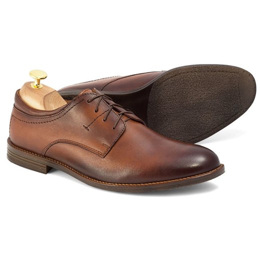 Buty eleganckie męskie Brilu wiązane brązowe skórzane