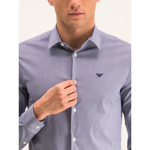 Koszula męska Emporio Armani gładka granatowa z długimi rękawami z klasycznym kołnierzykiem