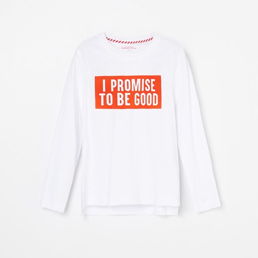 T-shirt chłopięce biały Reserved z długim rękawem z napisami