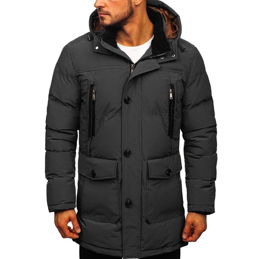 Kurtka męska zimowa parka grafitowa Denley 1097 Denley 2XL promocyjna cena
