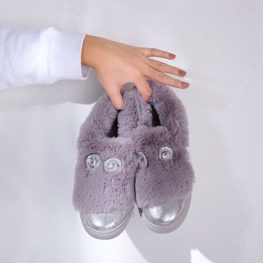 Royalfashion.pl półbuty damskie szare na jesień bez zapięcia gładkie
