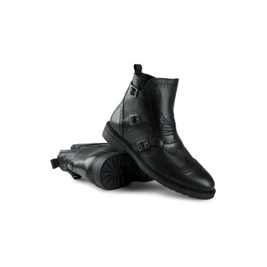 Buty zimowe męskie Trussardi Jeans z klamrą casual ze skóry
