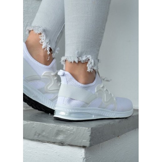Buty sportowe damskie do biegania białe z tworzywa sztucznego bez wzorów