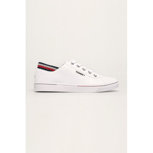 Trampki damskie białe Tommy Hilfiger na płaskiej podeszwie skórzane z niską cholewką