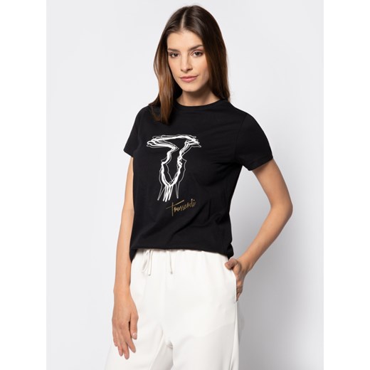 Bluzka damska Trussardi Jeans z krótkim rękawem czarna młodzieżowa