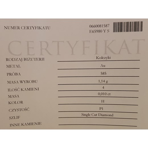 Złote Kolczyki Dwa Kółka Diament Złoto 585