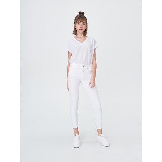 Sinsay - Jeansy skinny push up - Biały Sinsay 42