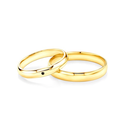 Obrączki Fairytale: złote, czarny diament, półokrągłe, 3 mm i 4 mm