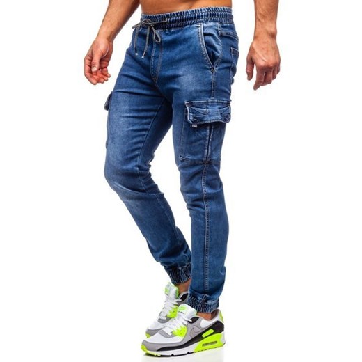 Granatowe spodnie jeansowe joggery męskie Denley KA1311-1