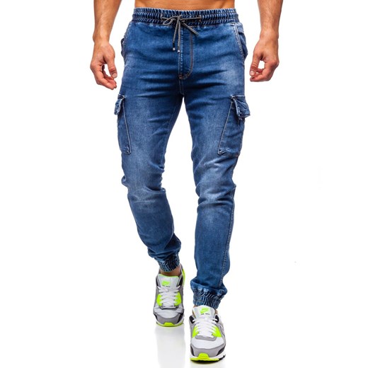 Granatowe spodnie jeansowe joggery męskie Denley KA1311-1