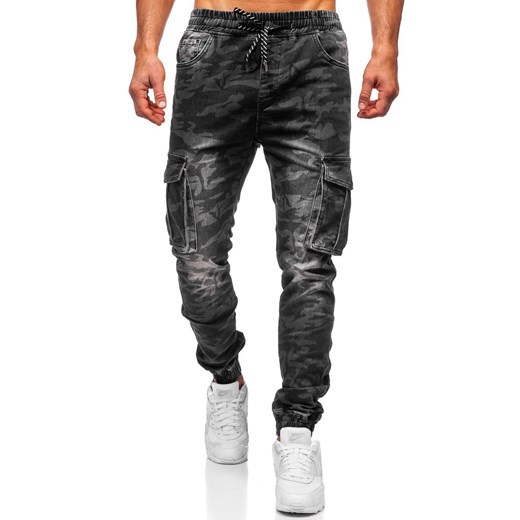 Czarne spodnie joggery bojówki męskie Denley RB9491DT Denley 2XL wyprzedaż