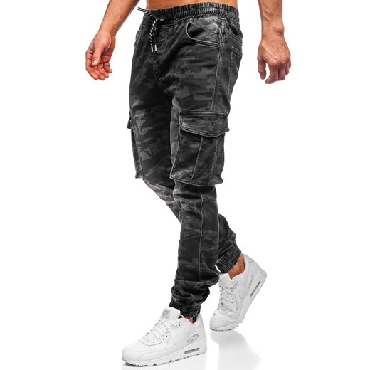 Czarne spodnie joggery bojówki męskie Denley RB9491DT Denley 2XL okazyjna cena