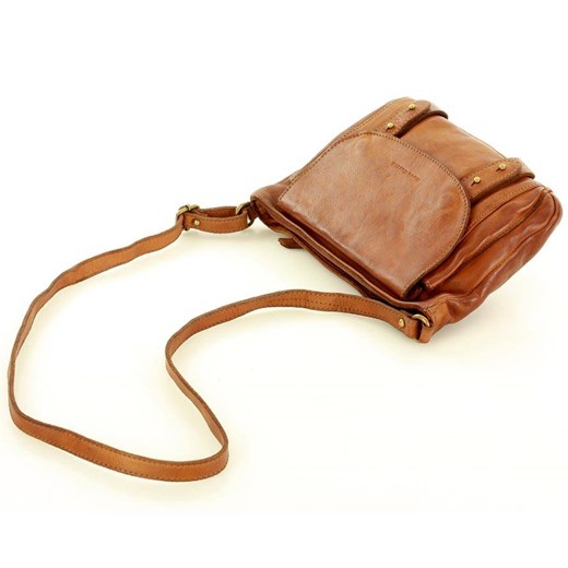 MARCO MAZZINI Torebka przewieszka skórzana vintage messenger brąz camel