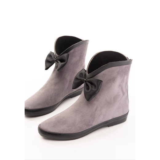 Born2be kalosze damskie gładkie szare z niską cholewką płaskie casual bez zapięcia