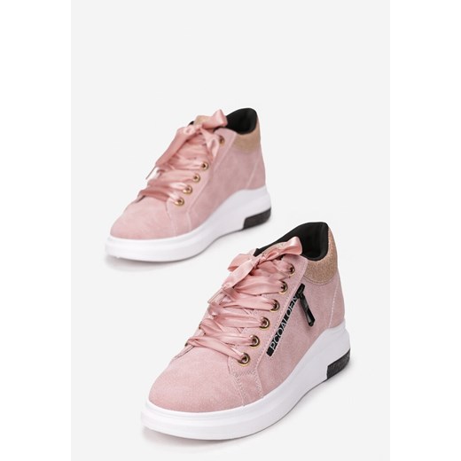Buty sportowe damskie Born2be sneakersy młodzieżowe na koturnie bez wzorów sznurowane