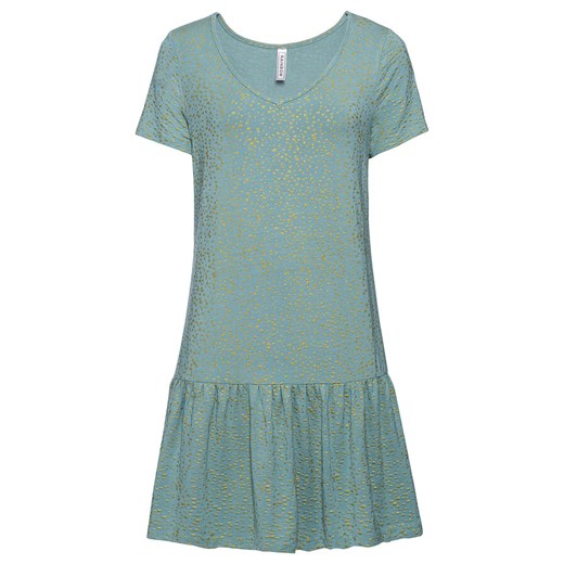 Sukienka shirtowa z falbaną i połyskującym nadrukiem | bonprix Bonprix 36/38 bonprix