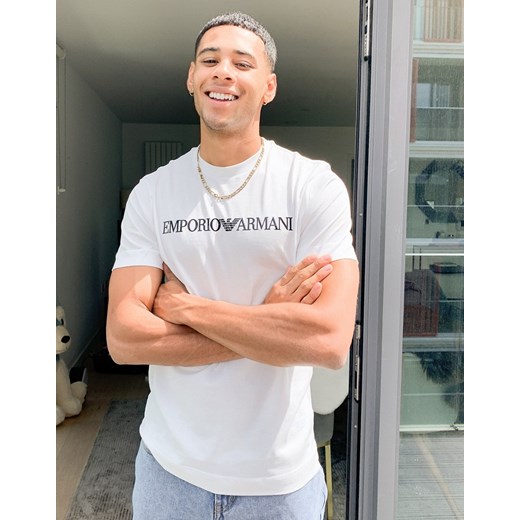 Emporio Armani – Biały T-shirt z gumowanym tekstem logo Emporio Armani XS Asos Poland