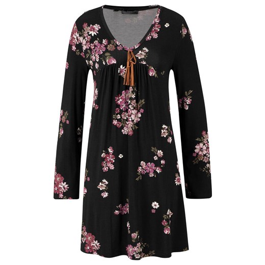 Sukienka shirtowa z nadrukiem, długi rękaw | bonprix Bonprix 52/54 bonprix