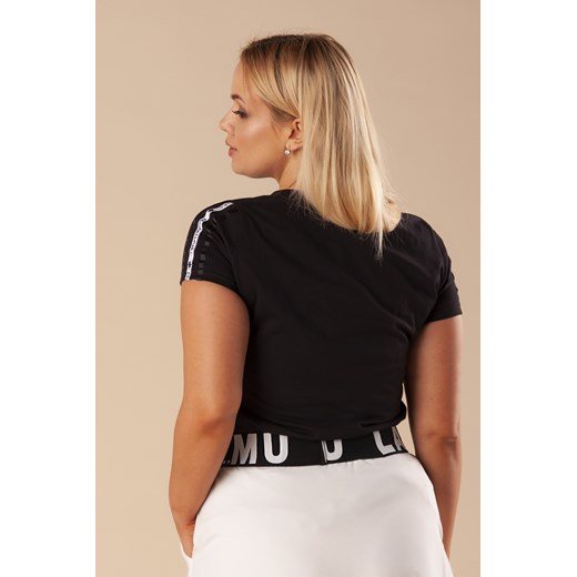 bawełniana bluzka z krótkim rękawem, dekoltem w serek i lampasami na ramionach Ptakmoda.com 40 ptakmoda.com