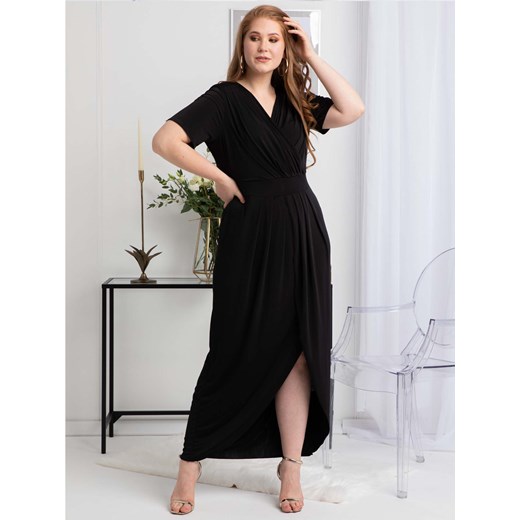 Sukienka wieczorowa długa z kopertowym dekoltem LIZBONA long czarna Plus Size karko.pl