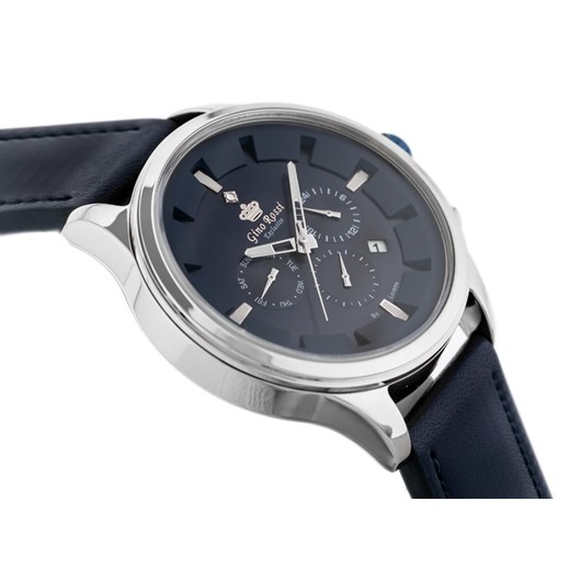 ZEGAREK MĘSKI GINO ROSSI - E11658A-6F1 - EXCLUSIVE (zg291b) + BOX - Srebrny || Granatowy Gino Rossi TAYMA