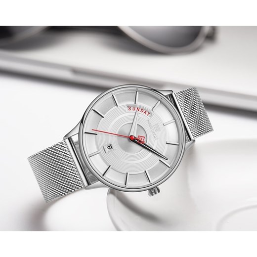 ZEGAREK MĘSKI NAVIFORCE NF3007 - (zn099a) + BOX - Srebrny Naviforce TAYMA