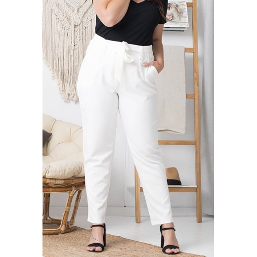 Spodnie eleganckie wiązane KOSTA ecru Plus Size karko.pl