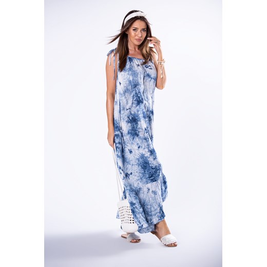 Oversize'owa sukienka maxi z regulowanymi ramiączkami i falbanami na dole Lilalou U EVOSTYLE.pl