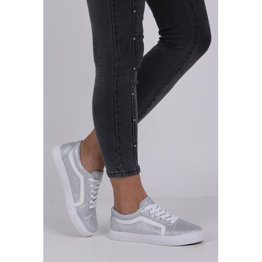 Srebrne trampki brokatowe sznurowane Casu BL132P Casu 39 okazja Casu.pl