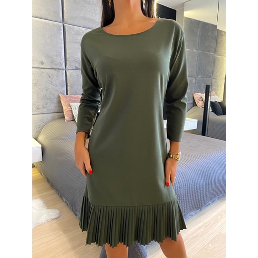 Khaki Sukienka z Plisowaną Falbanką 5075-21-F Modnakiecka.pl 46 ModnaKiecka.pl