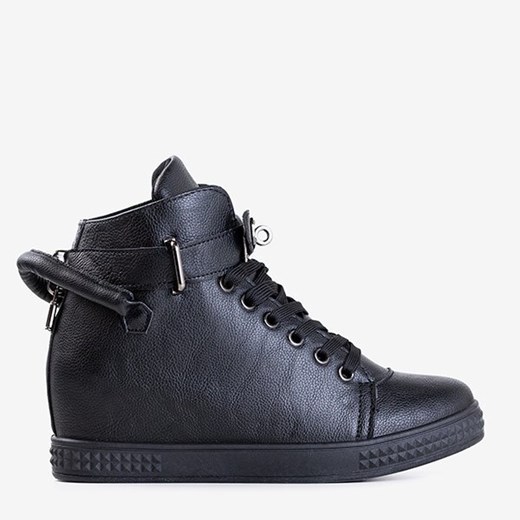 Buty sportowe damskie czarne Royalfashion.pl sznurowane jesienne na koturnie