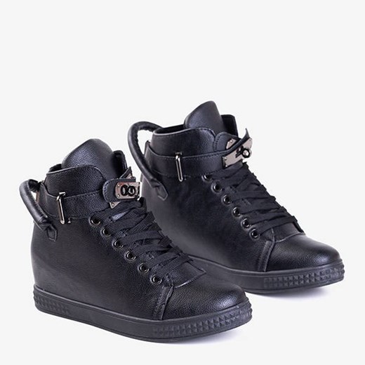 Buty sportowe damskie Royalfashion.pl czarne sznurowane na koturnie