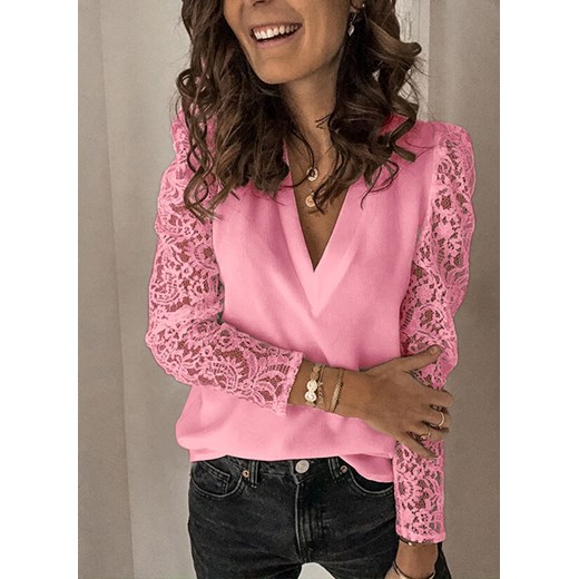 Długi rękaw koronka dekolt V elegancka jednolita casual na co dzień Claudia bluzka (S) Bluzka L wyprzedaż sandbella