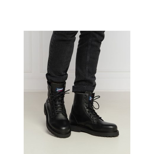 Buty zimowe męskie Tommy Jeans czarne skórzane