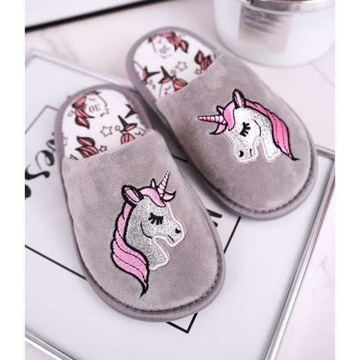 Klapki Papcie Z Jednorożcem Szare Unicorn Butymodne 36 ButyModne.pl