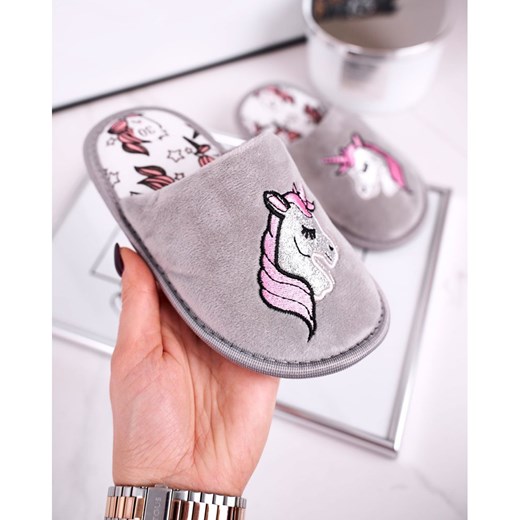 Klapki Papcie Z Jednorożcem Szare Unicorn Butymodne 36 ButyModne.pl