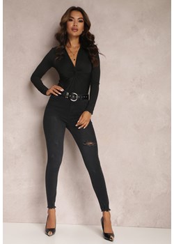 Ciemnoszare Jeansy Skinny z Przetarciami Vibius - id: Z1668-40-D.GREY - marki Renee - 143484660 Ciemnoszare Jeansy Skinny z Przetarciami Vibius ze sklepu Renee odzież w kategorii Jeansy damskie - zdjęcie 143484660