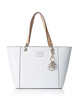 Biała shopper bag Guess matowa z breloczkiem elegancka