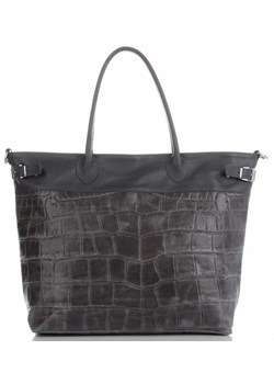 Shopper bag Vittoria Gotti szara na ramię mieszcząca a8 skórzana