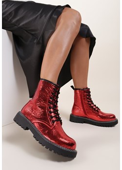 Workery damskie Renee płaskie czerwone casual sznurowane