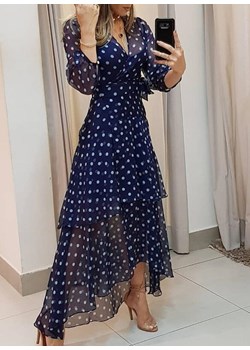 Sukienka Sandbella elegancka w grochy maxi z długim rękawem