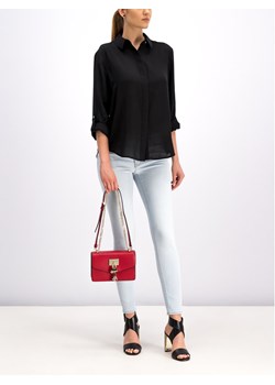 Koszula damska czarna Dkny z kołnierzykiem casual bez wzorów z długim rękawem