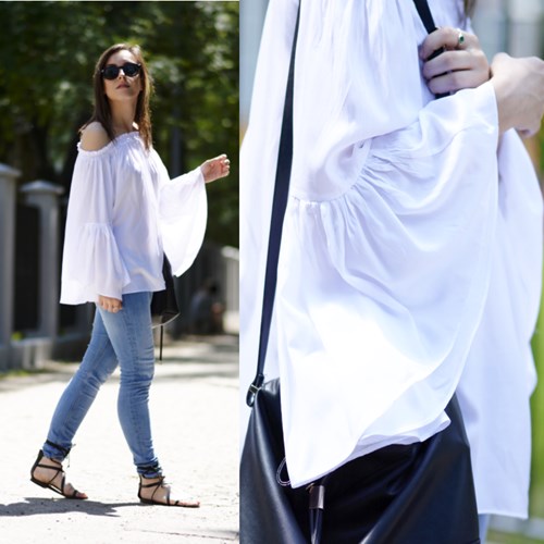 Wide sleeve off shoulder blouse