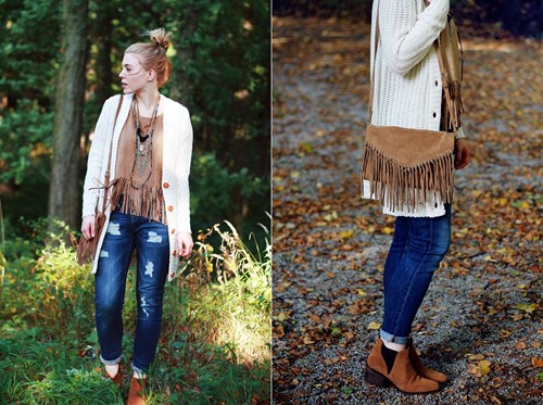 Suede, fringe top & long cardigan!