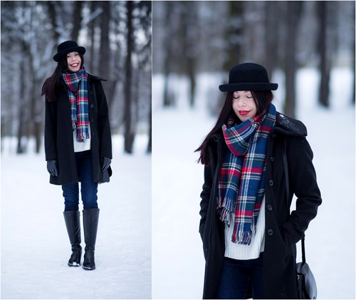 Zimowy look - biel, dżins i nowy melonik