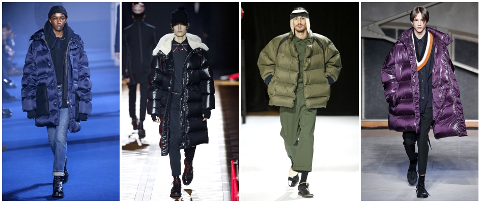 Puchowe kurtki męskie w jesienno-zimowych kolekcjach Dior, Hendrik Vibskov i Raf Simons.
